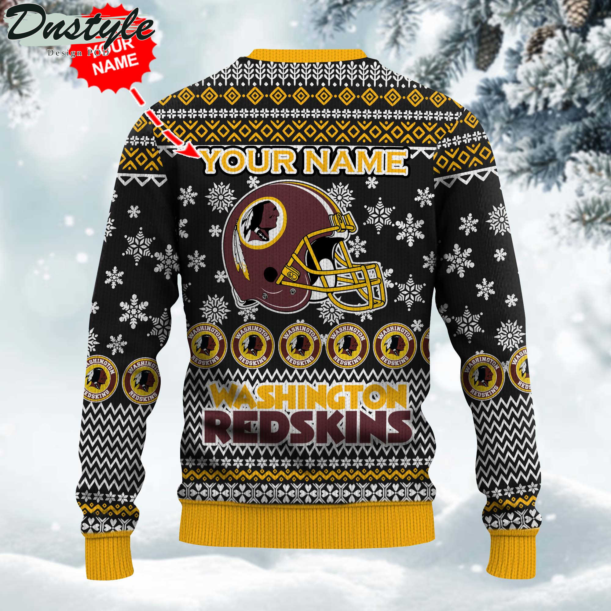 NFL Washington Redskins Ugly Wool Custom Name Sweater