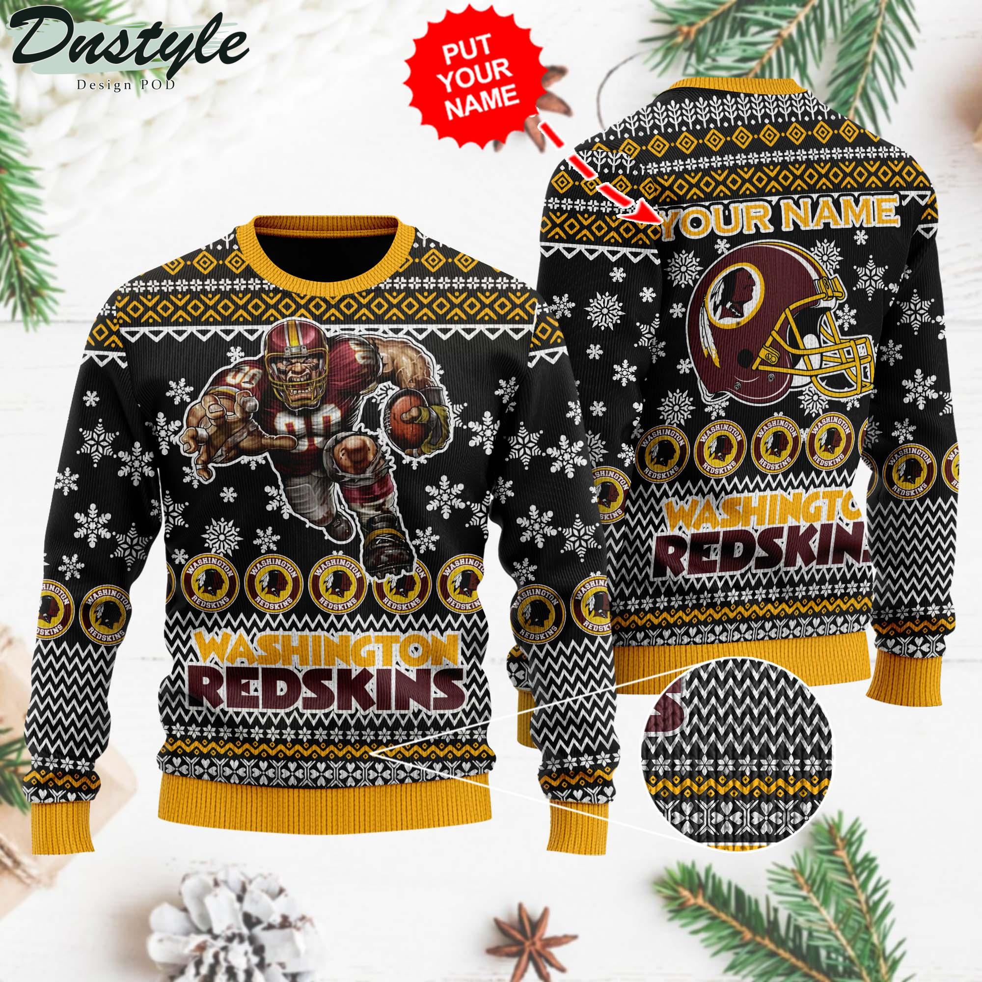 NFL Washington Redskins Ugly Wool Custom Name Sweater