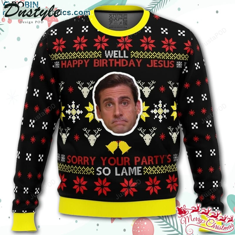 Well Happy Birthday Jesus The Office Ugly Christmas Wool Sweater