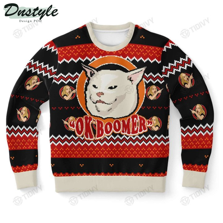 2022 Ok Boomer Funny Cat Meme Ugly Christmas Sweater