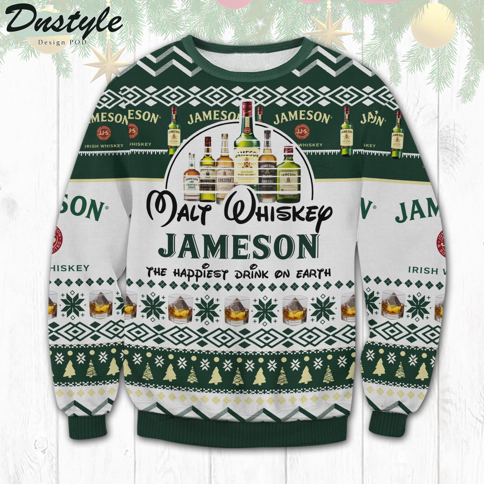 Jameson Walt Whiskey The Hapinest Drink Ugly Christmas Sweater
