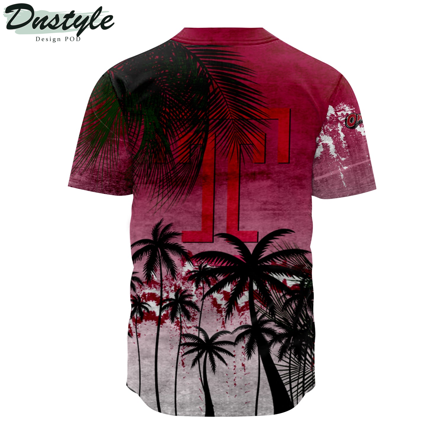 Temple Owls Baseball Jersey Coconut Tree Tropical Grunge