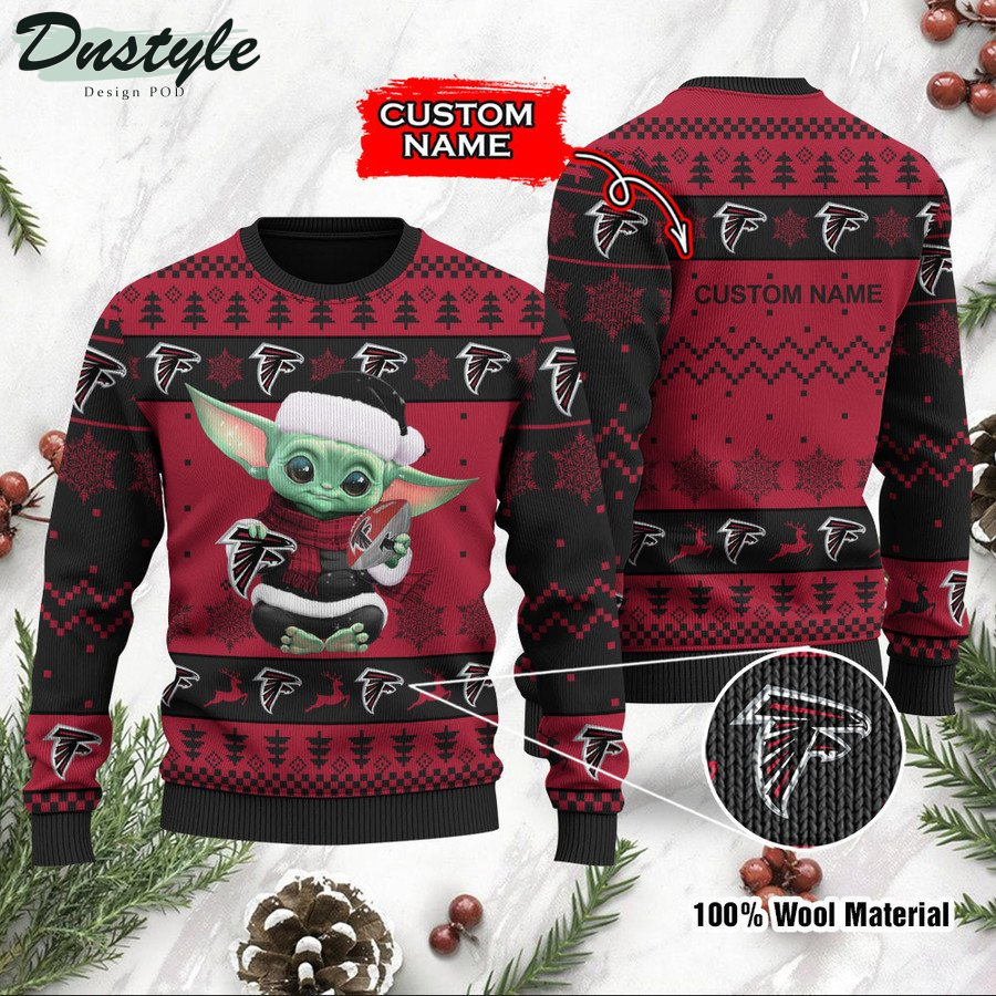 Atlanta Falcons Baby Yoda Custom Name Ugly Christmas Sweater