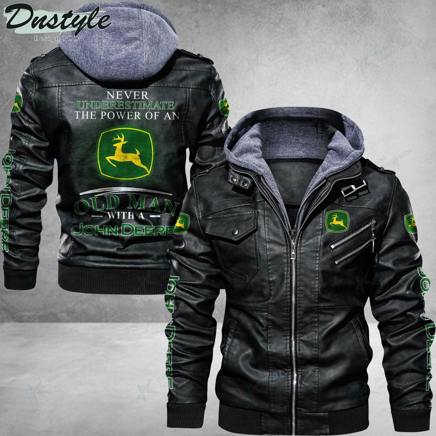 John Deere never underestimate the power of an old man leather jacket