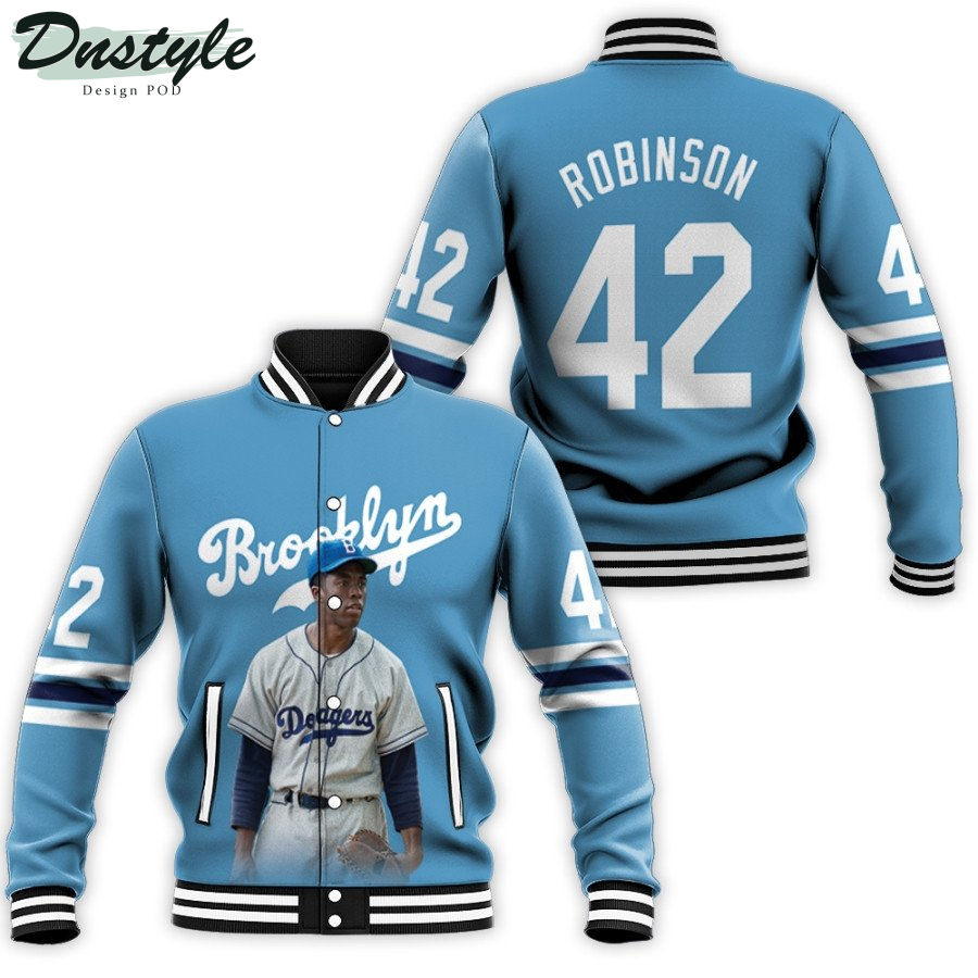 Los Angeles Dodgers Jackie Robinson 42 Brooklyn Alternate Player Light Blue Jersey Baseball Jacket