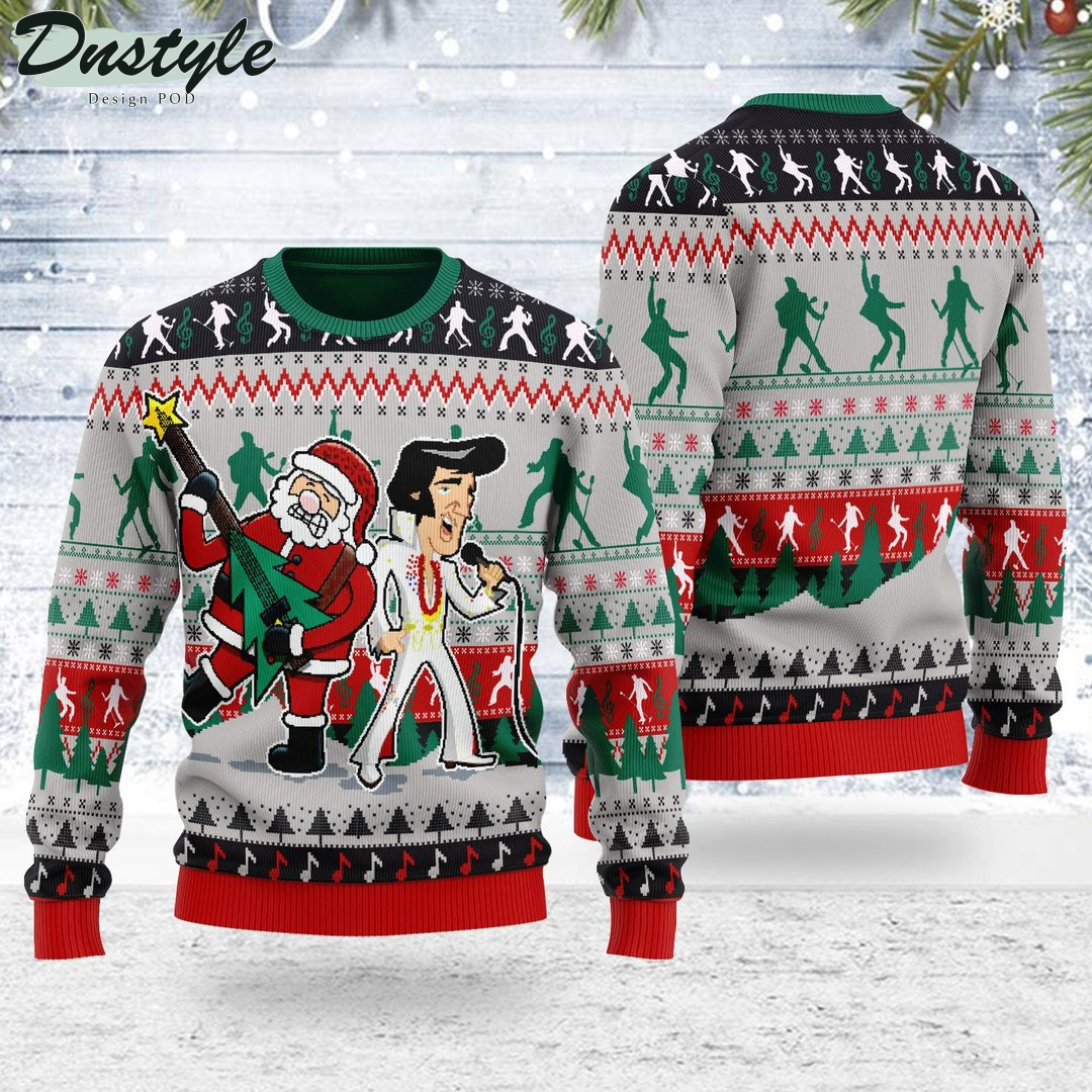Elvis Presley With Santa Christmas Ugly Sweater