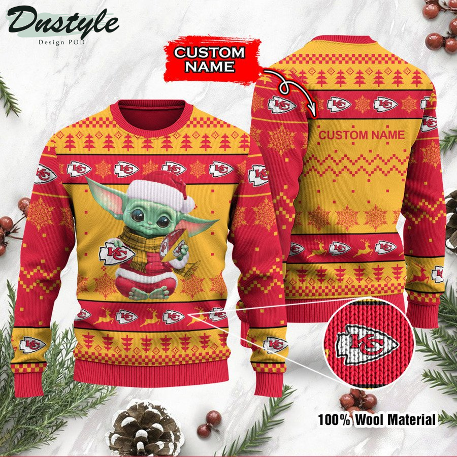 Kansas City Chiefs Baby Yoda Custom Name Ugly Christmas Sweater