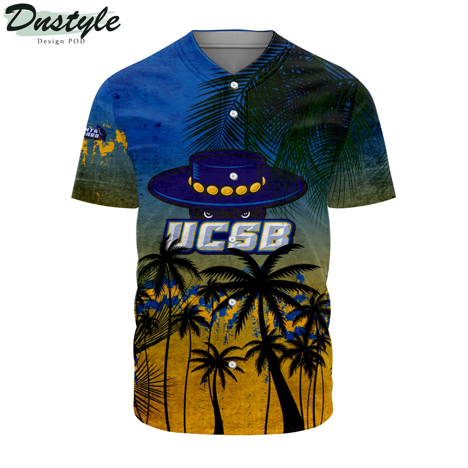 UC Santa Barbara Gauchos Baseball Jersey Coconut Tree Tropical Grunge