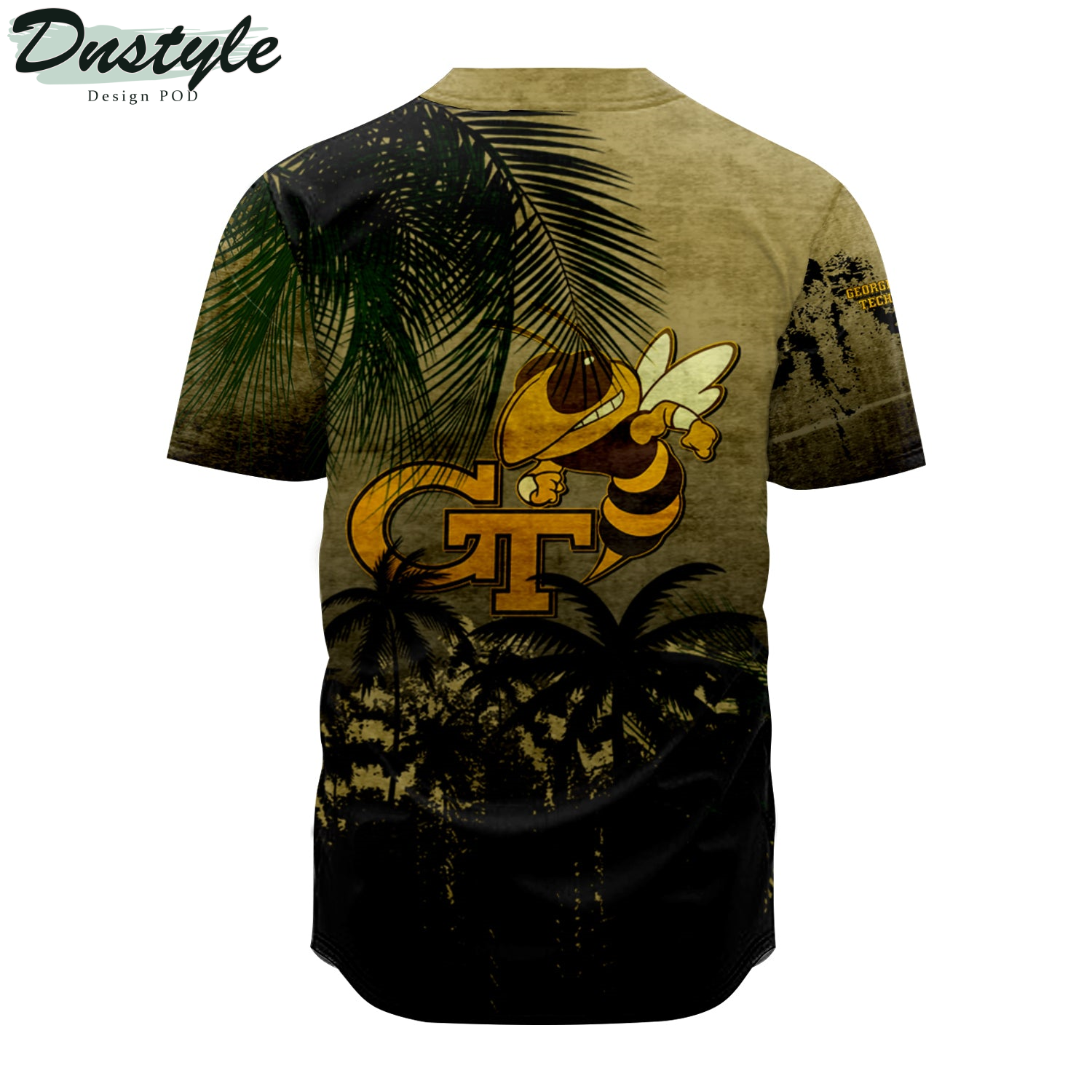 Georgia Tech Yellow Jackets Coconut Tree Tropical Grunge Baseball Jersey