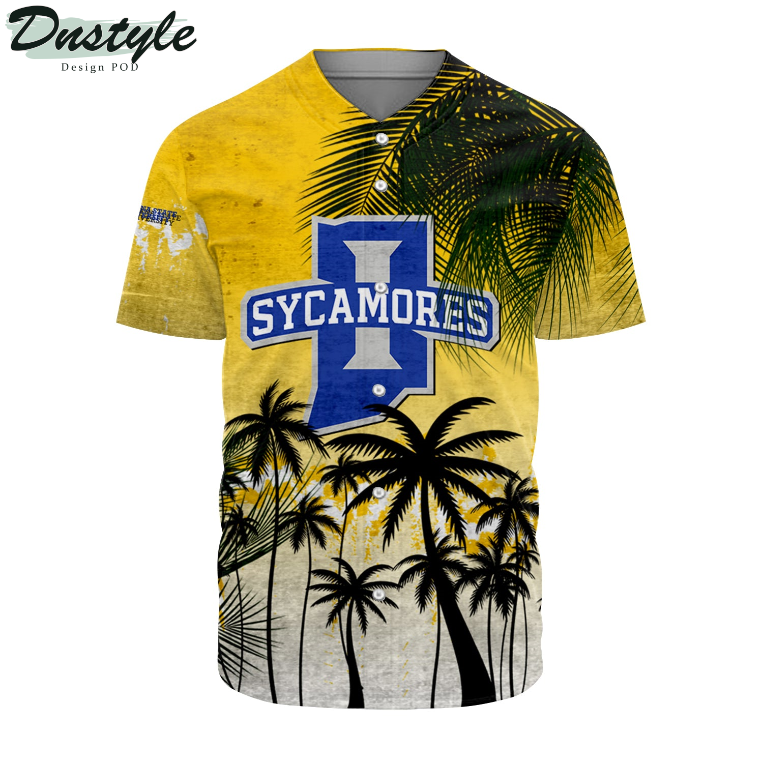 Indiana State Sycamores Coconut Tree Tropical Grunge Baseball Jersey