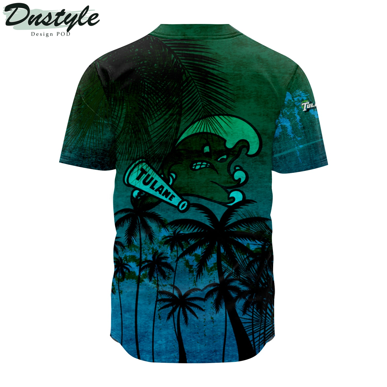 Tulane Green Wave Baseball Jersey Coconut Tree Tropical Grunge