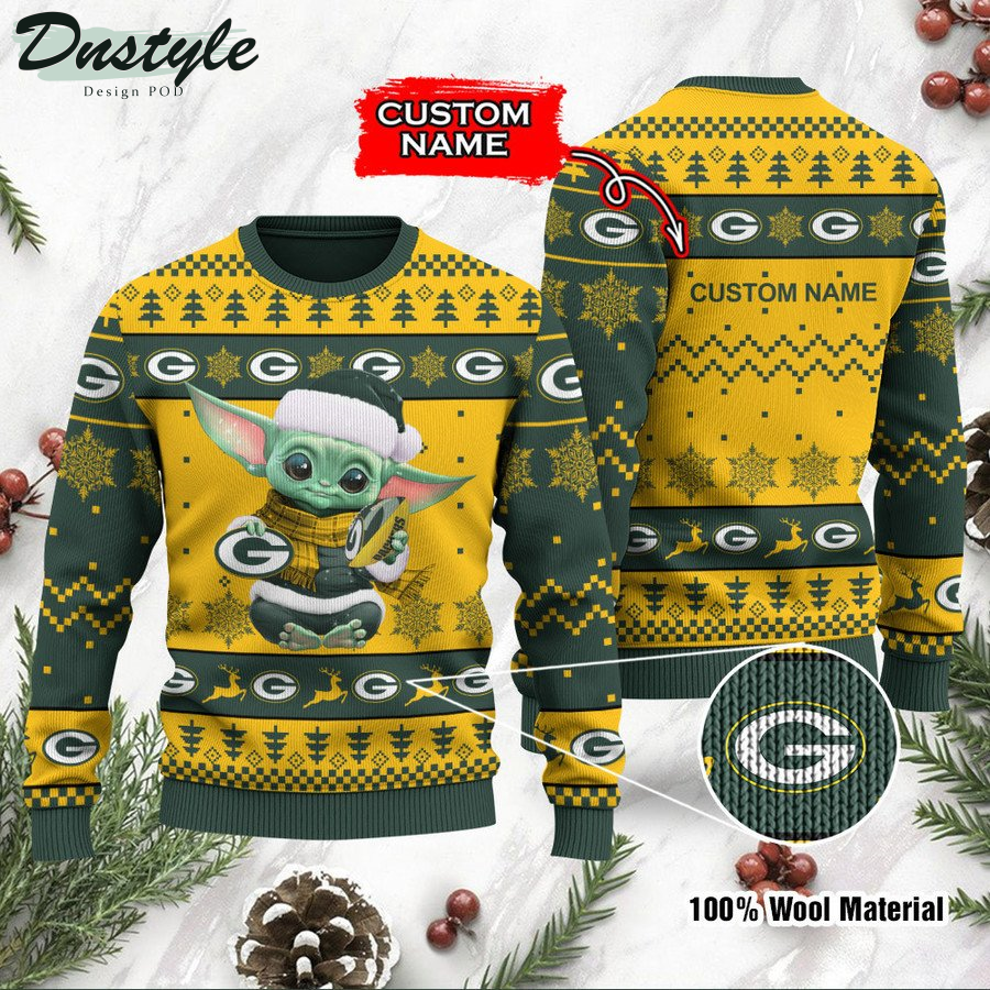 Miami Dolphins Baby Yoda Custom Name Ugly Christmas Sweater