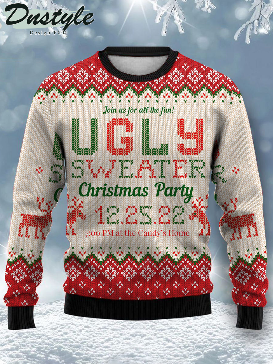 Christmas Party Deer and Snowflake Ugly Sweater