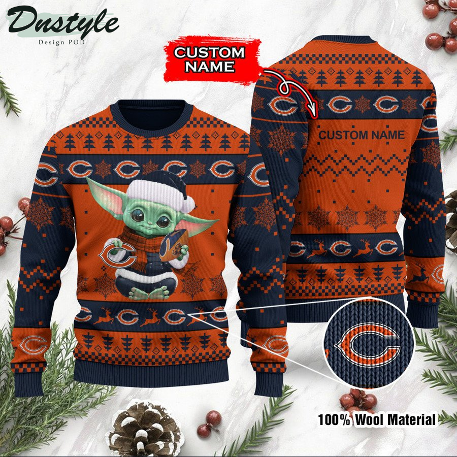 Chicago Bears Baby Yoda Custom Name Ugly Christmas Sweater