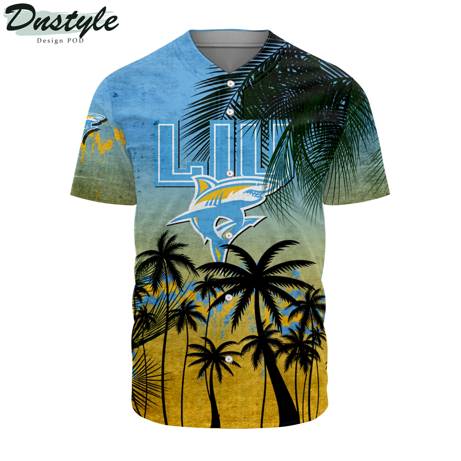 LIU Sharks Coconut Tree Tropical Grunge Baseball Jersey
