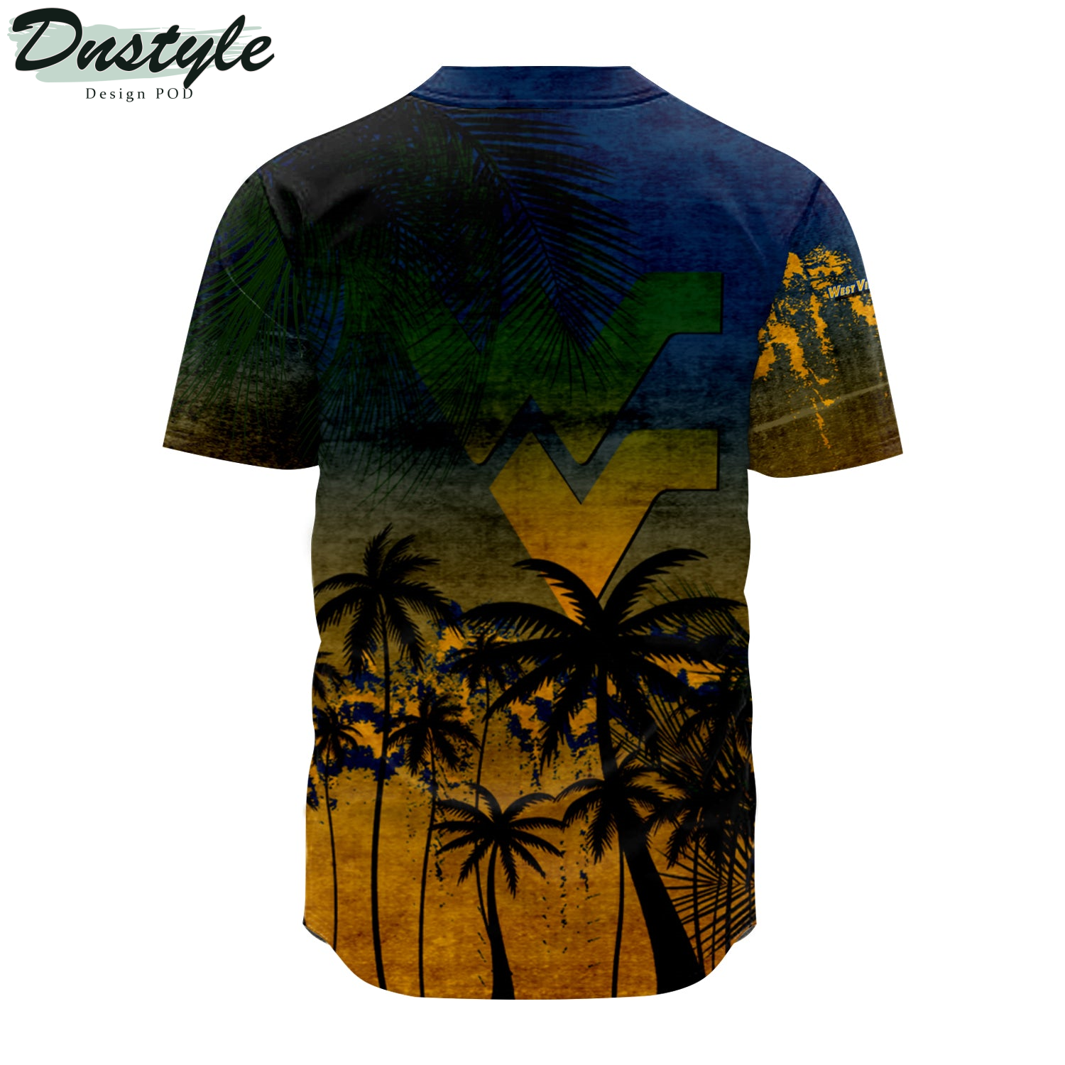 West Virginia Mountaineers Baseball Jersey Coconut Tree Tropical Grunge