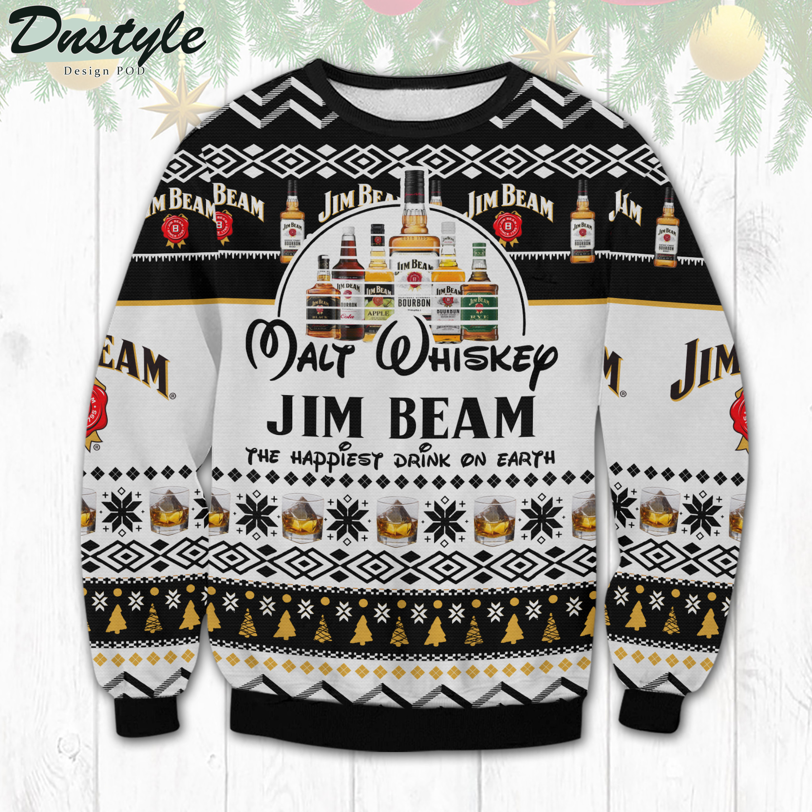 Jim Beam Walt Whiskey The Hapinest Drink Ugly Christmas Sweater