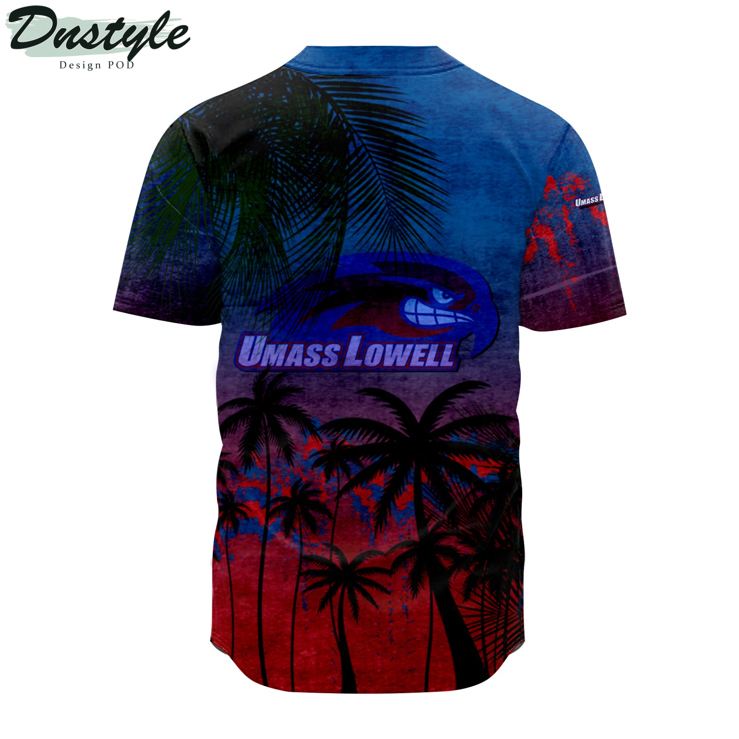UMass Lowell River Hawks Baseball Jersey Coconut Tree Tropical Grunge