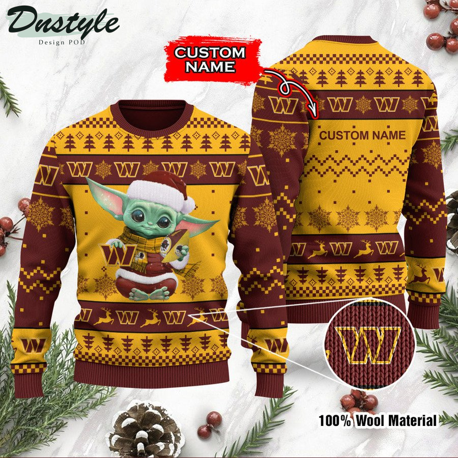 Washington Commanders Baby Yoda Custom Name Ugly Christmas Sweater