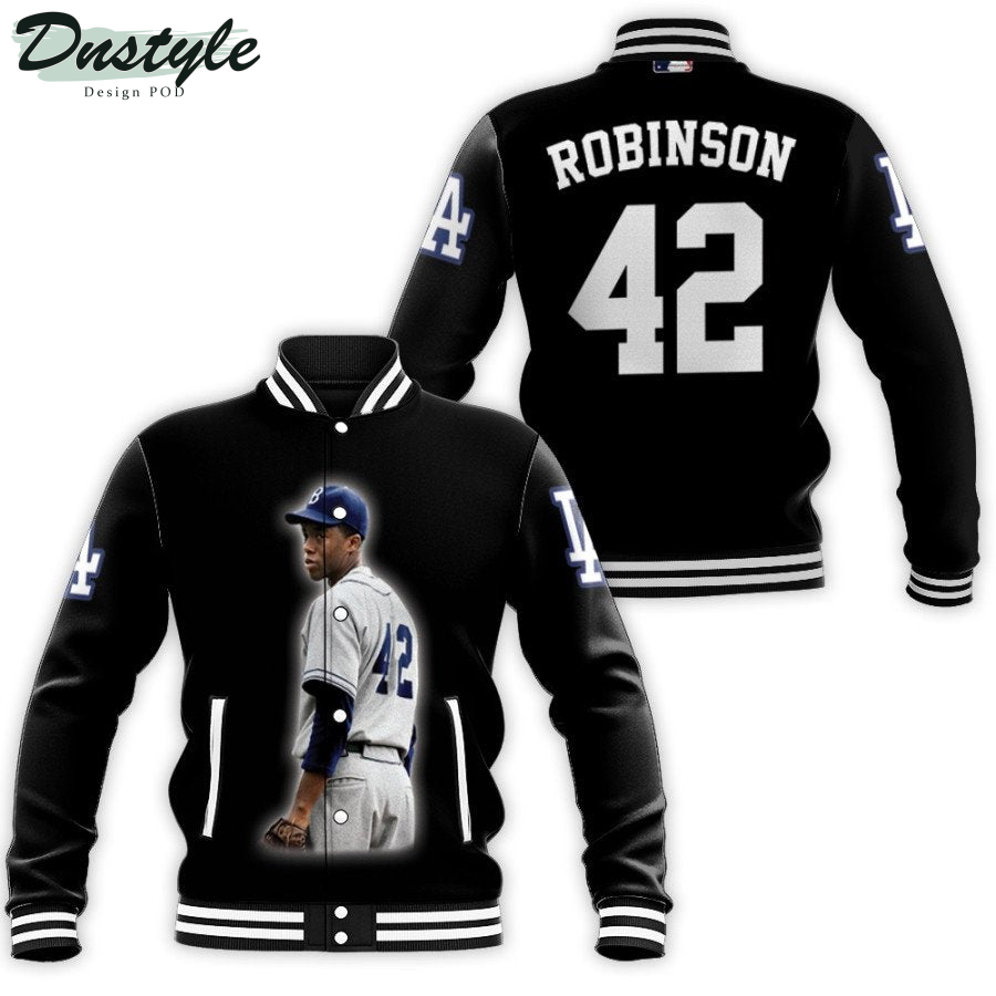 Los Angeles Dodgers Jackie Robinson 42 MLB Great Player Leader Black Baseball Jacket