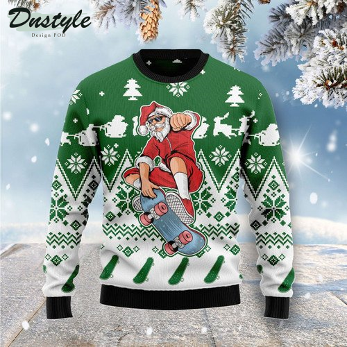 Santa Claus Skateboarding Ugly Christmas Sweater