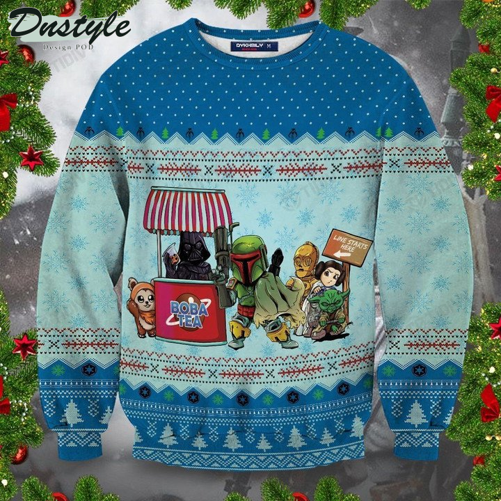 Star Wars Darth Vader Yoda Bobatea Line Starts Here Ugly Christmas Sweater