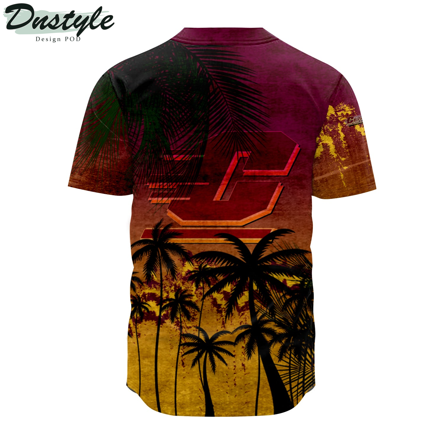 Central Michigan Chippewas Coconut Tree Tropical Grunge Baseball Jersey