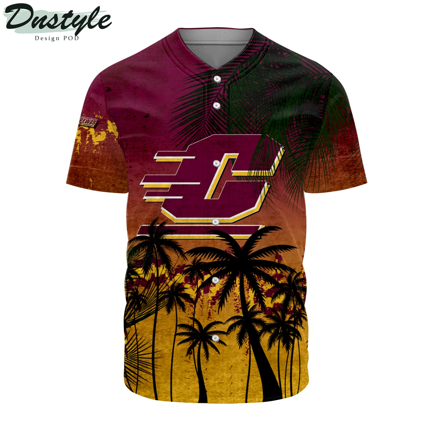 Central Michigan Chippewas Coconut Tree Tropical Grunge Baseball Jersey