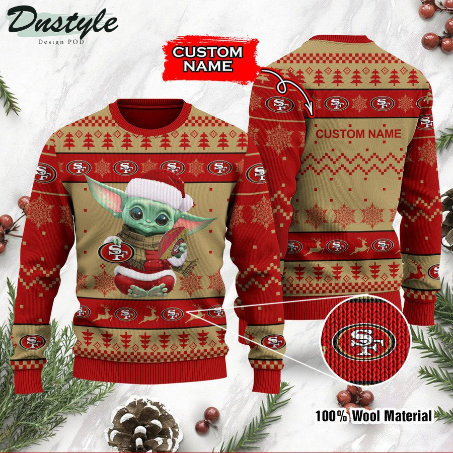 San Francisco 49ers Baby Yoda Custom Name Ugly Christmas Sweater