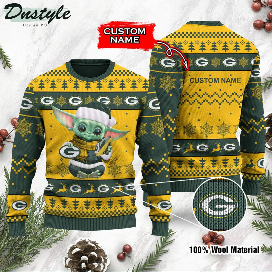 Green Bay Packers Baby Yoda Custom Name Ugly Christmas Sweater