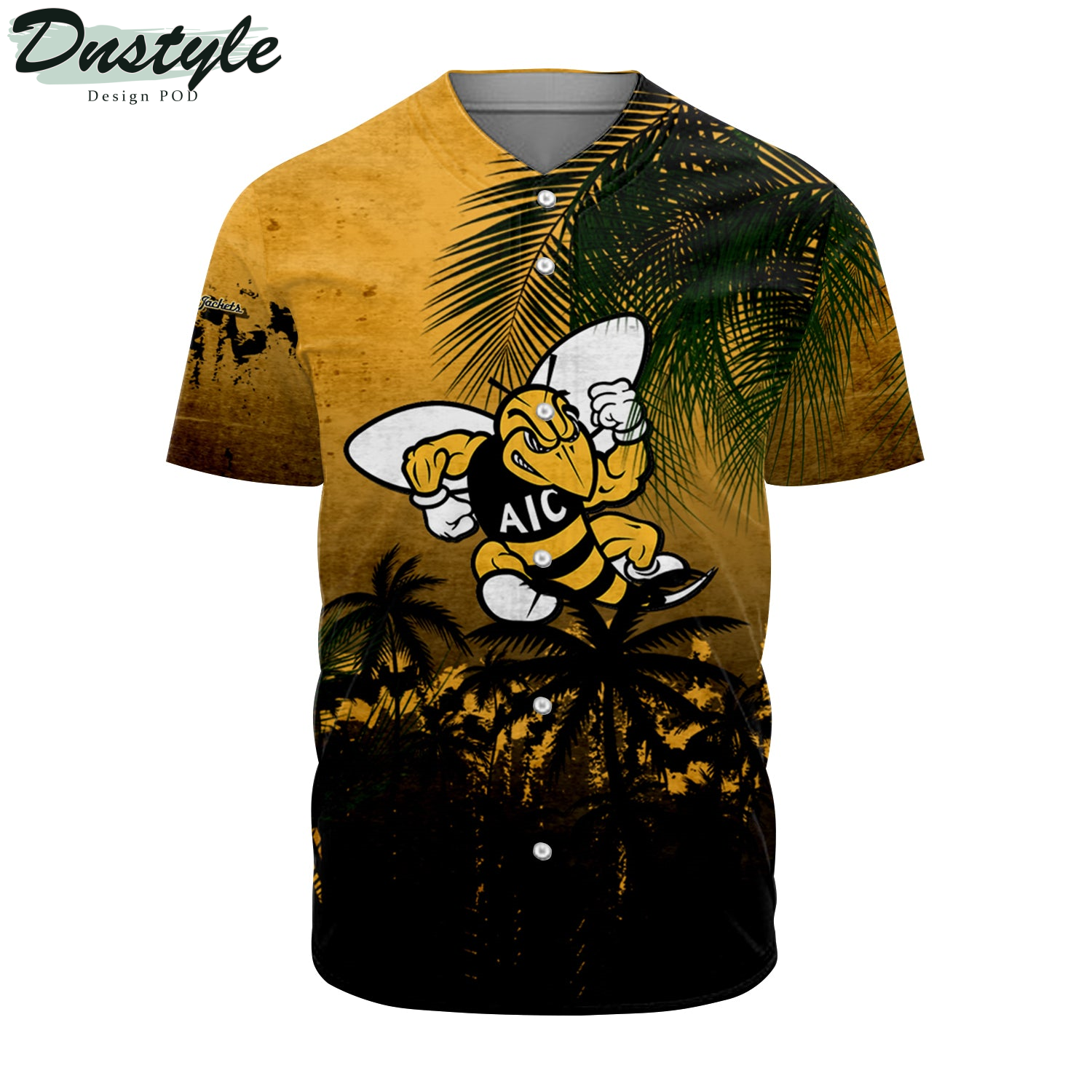 American International Yellow Jackets Coconut Tree Tropical Grunge Baseball Jersey
