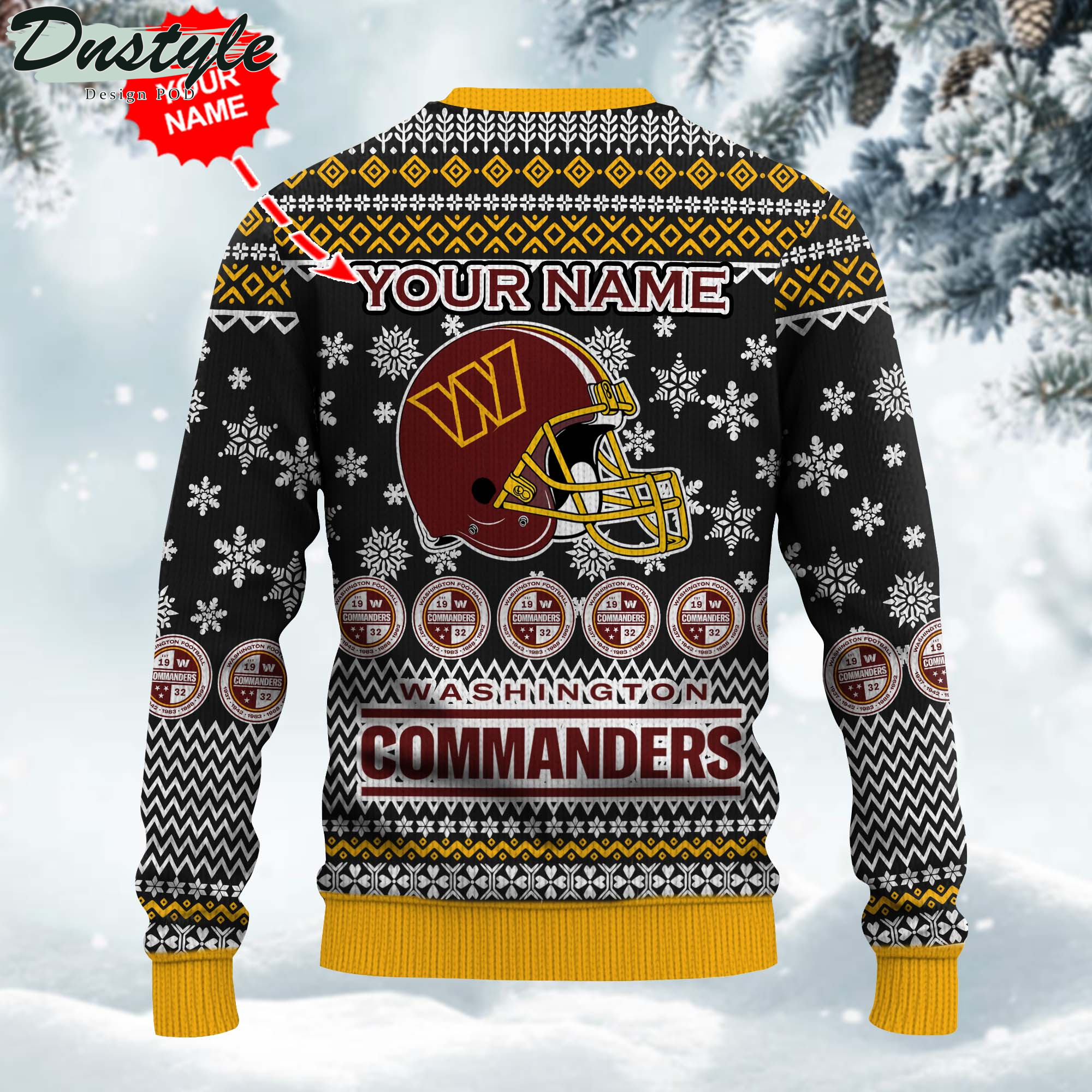 NFL Washington Commanders Ugly Wool Custom Name Sweater