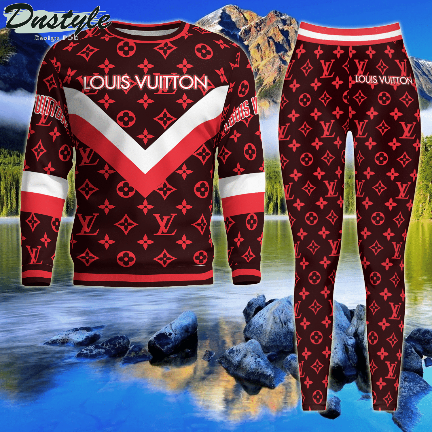 Louis Vuitton Red ugly sweater and legging