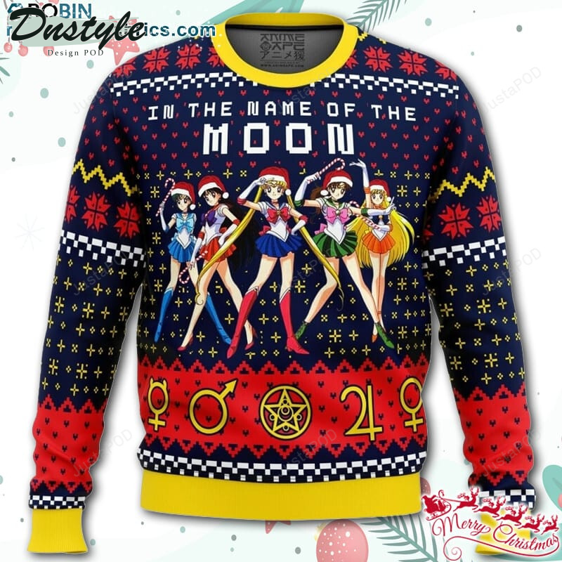 Sailor Moon Sitting on Moon Ugly Christmas Wool Sweater