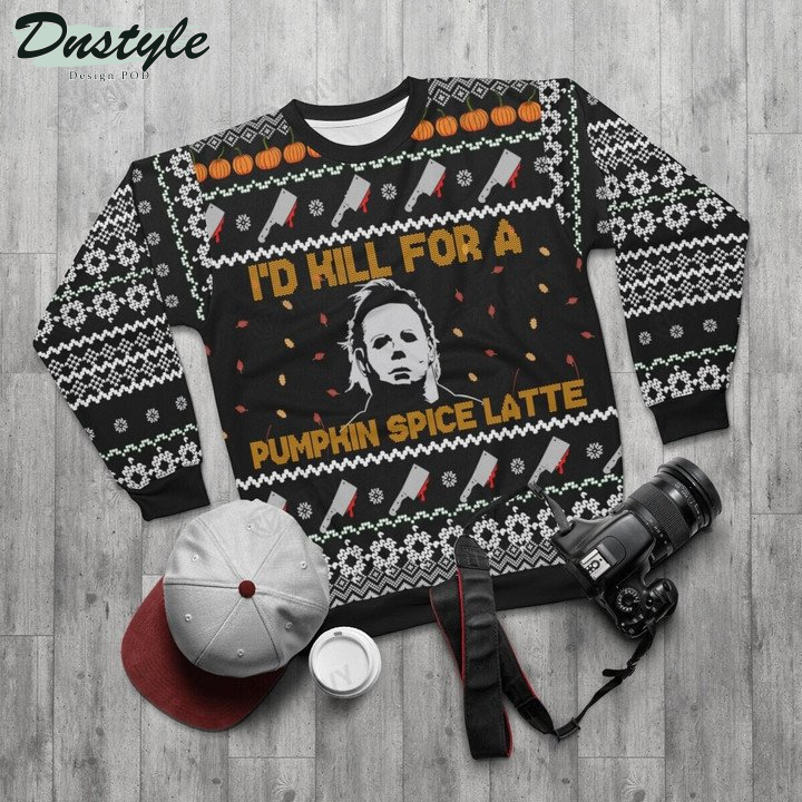 Michael Myers I'd Kill For A Pumpkin Spice Latte Halloween 2022 Ugly Christmas Sweater
