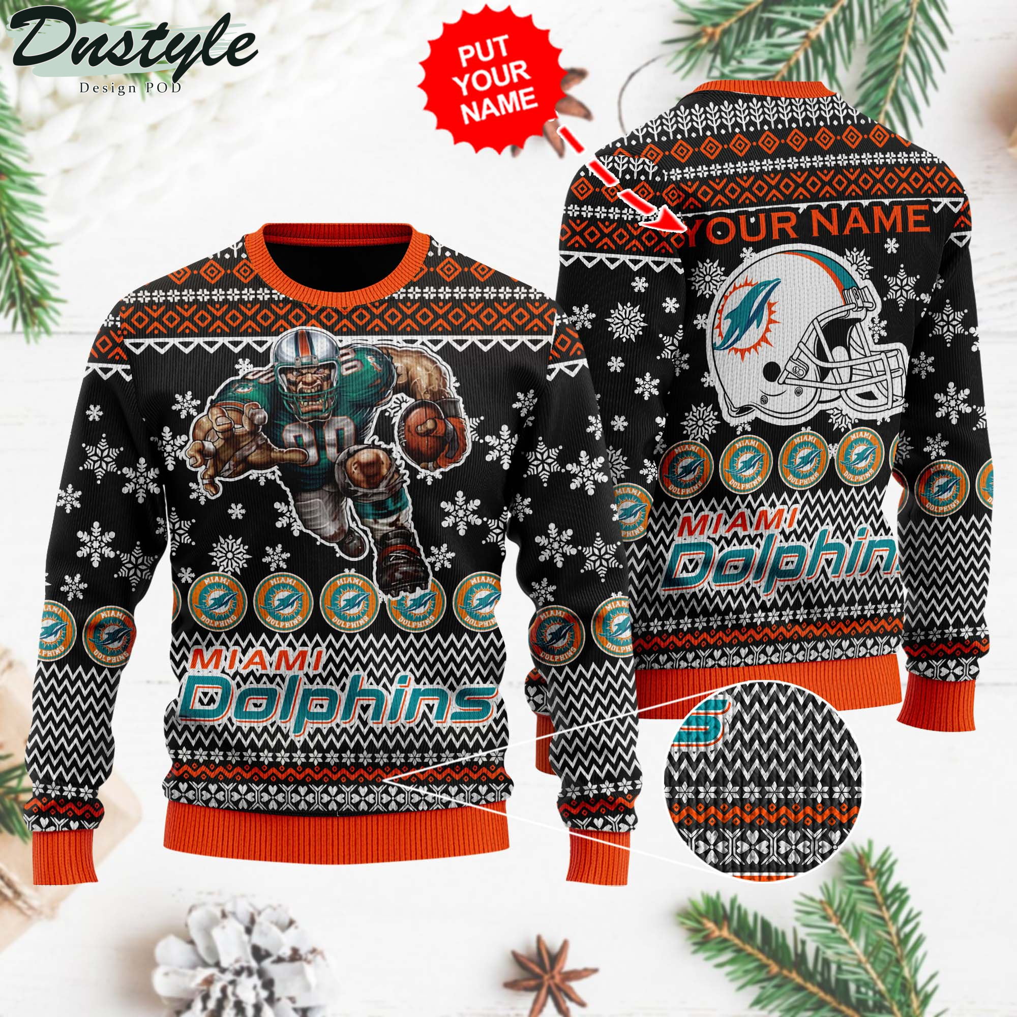 NFL Miami Dolphins Ugly Wool Custom Name Sweater