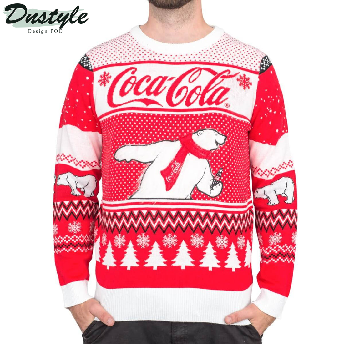 Coca-Cola Polar Bear Coke and Trees Ugly Christmas Sweater