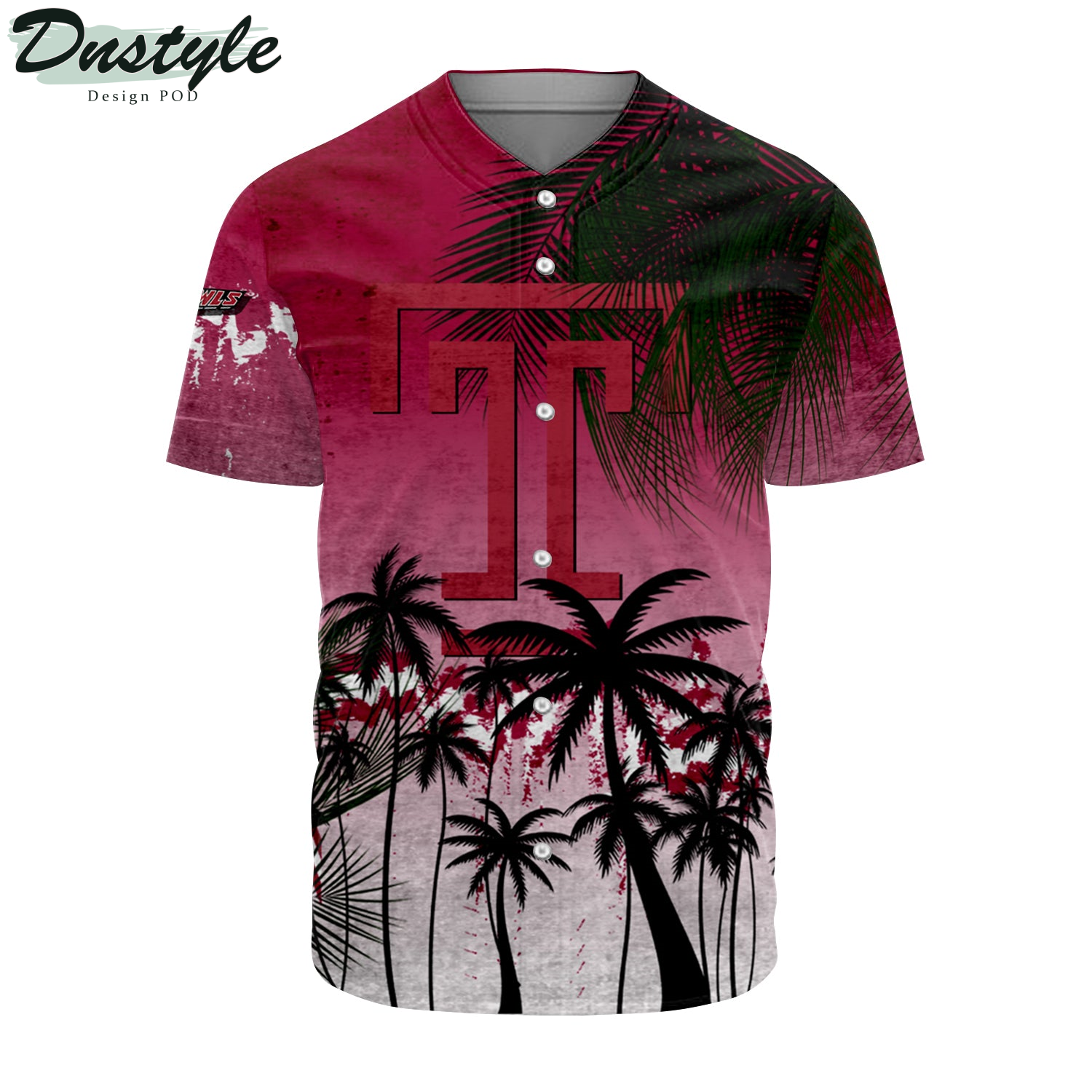 Temple Owls Baseball Jersey Coconut Tree Tropical Grunge