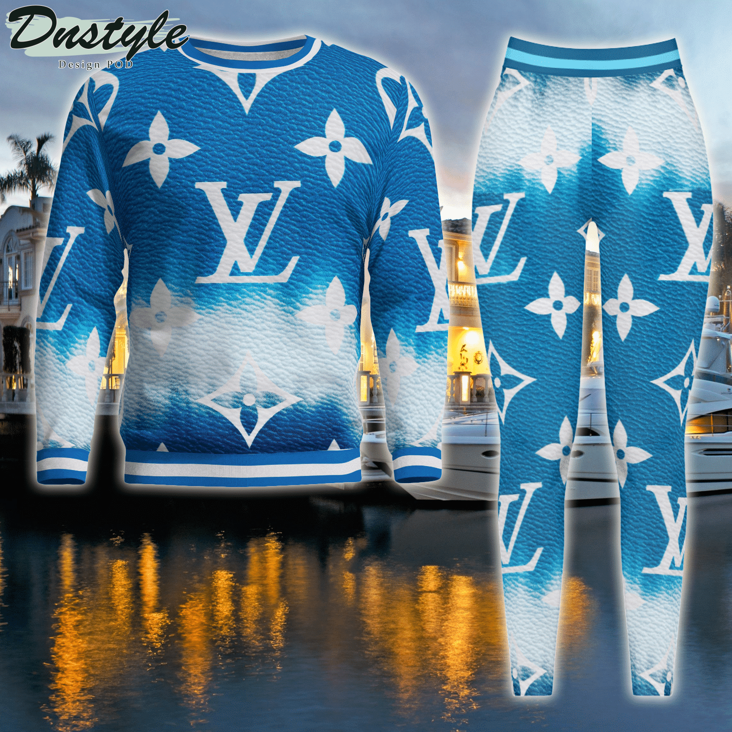 Louis Vuitton Blue ugly sweater and legging