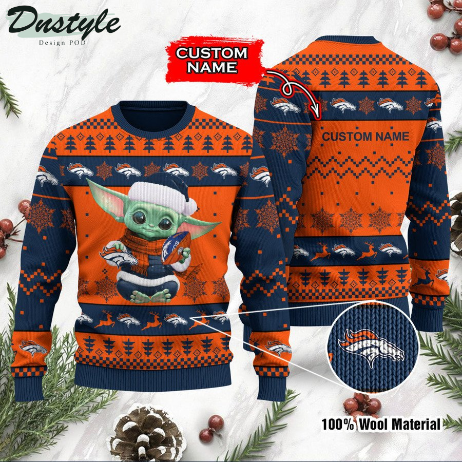 Denver Broncos Baby Yoda Custom Name Ugly Christmas Sweater