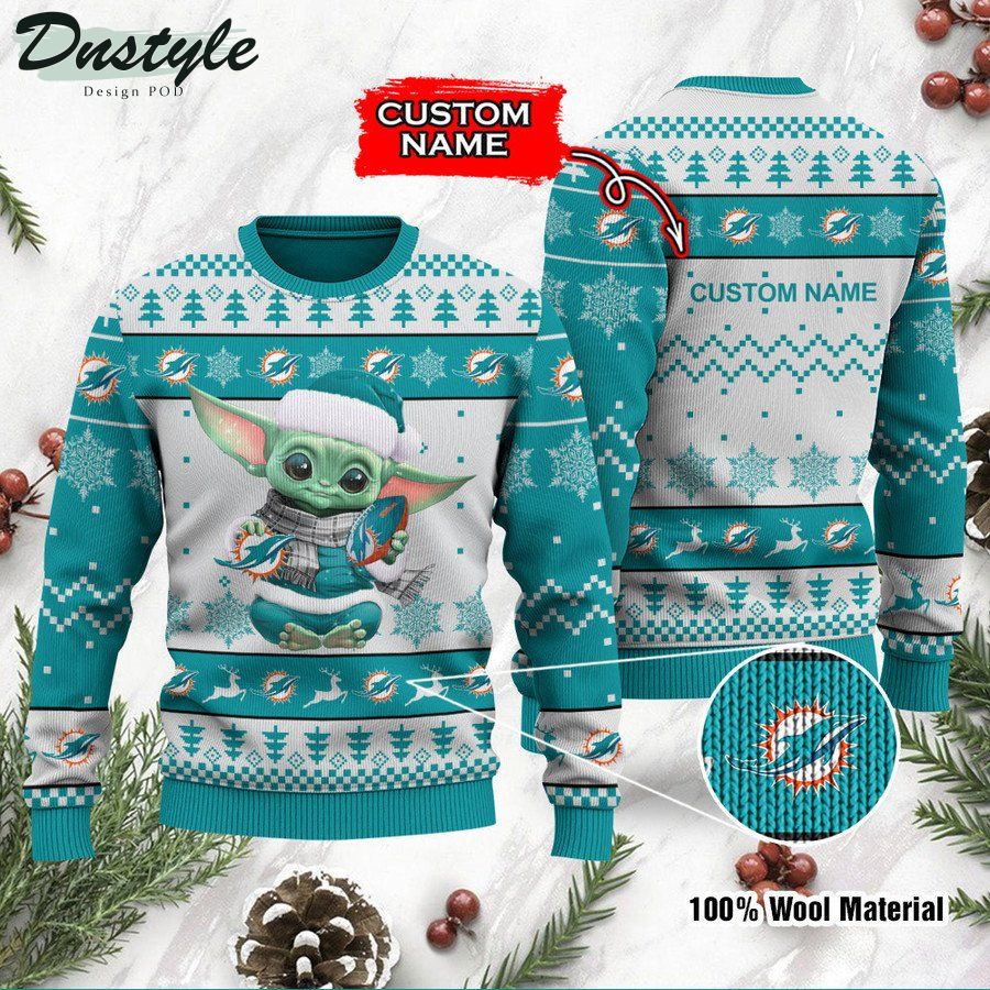 Detroit Lions Baby Yoda Custom Name Ugly Christmas Sweater