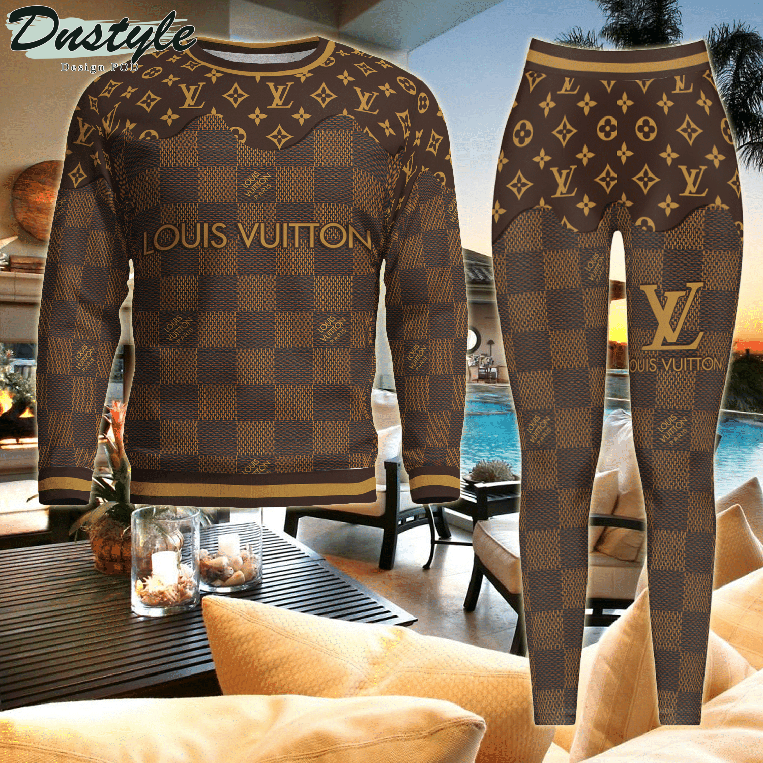 Louis Vuitton Brown ugly sweater and legging