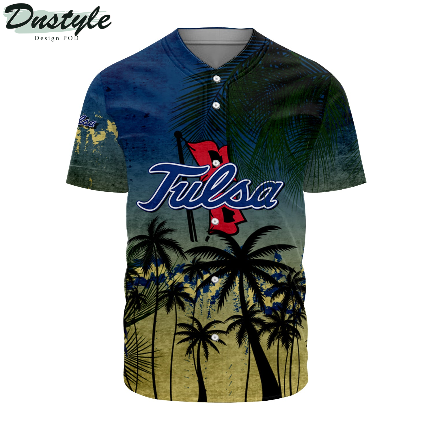 Tulsa Golden Hurricane Baseball Jersey Coconut Tree Tropical Grunge