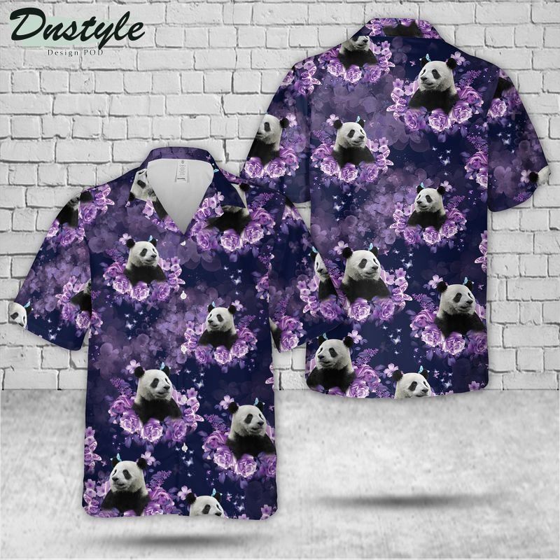Panda Purple Flowers Hawaiian Shirt