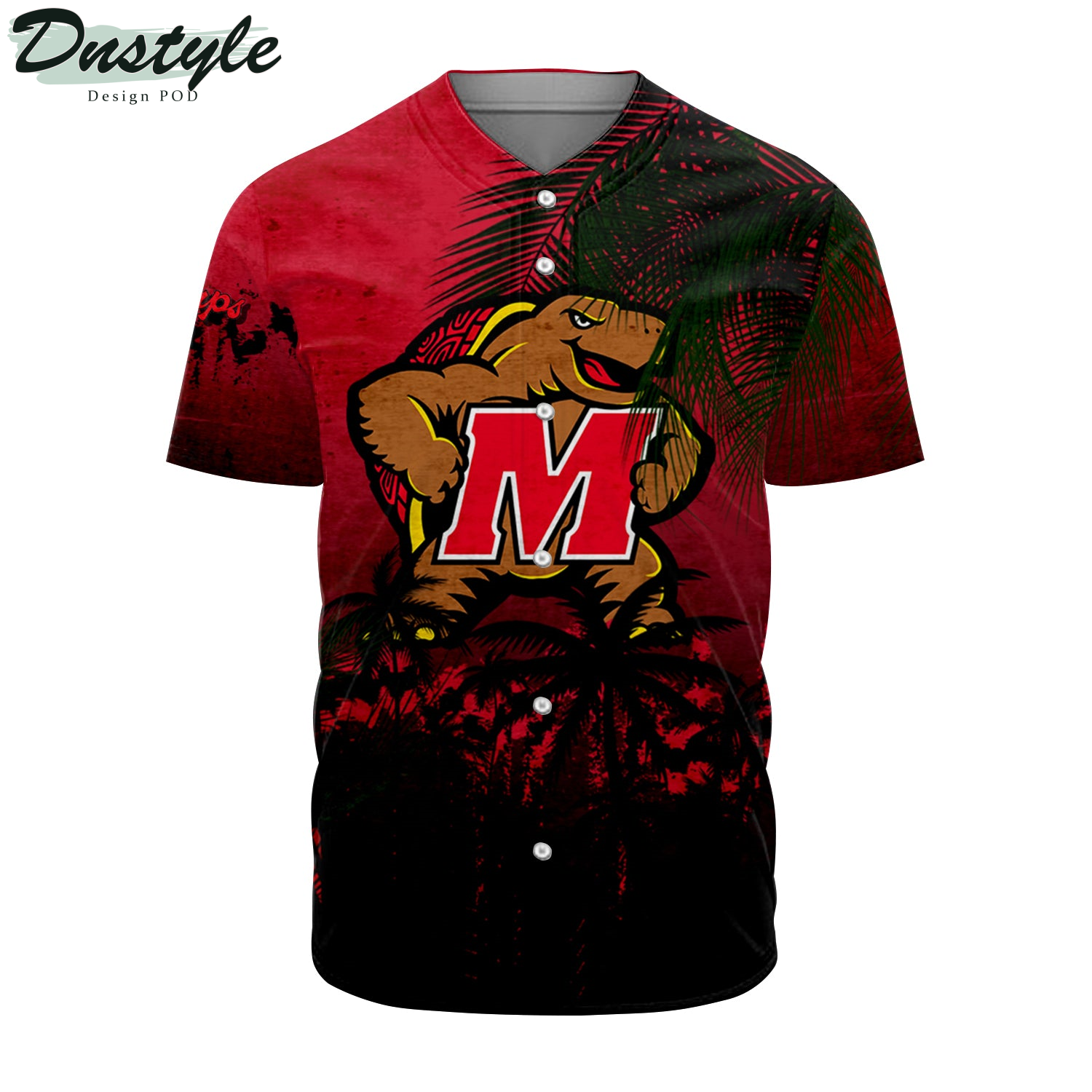 Maryland Terrapins Coconut Tree Tropical Grunge Baseball Jersey