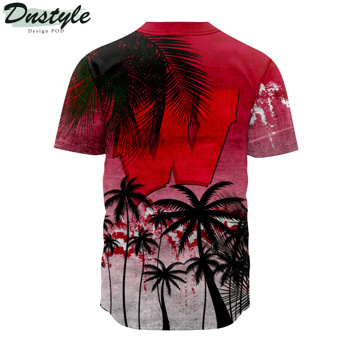 Wisconsin Badgers Baseball Jersey Coconut Tree Tropical Grunge