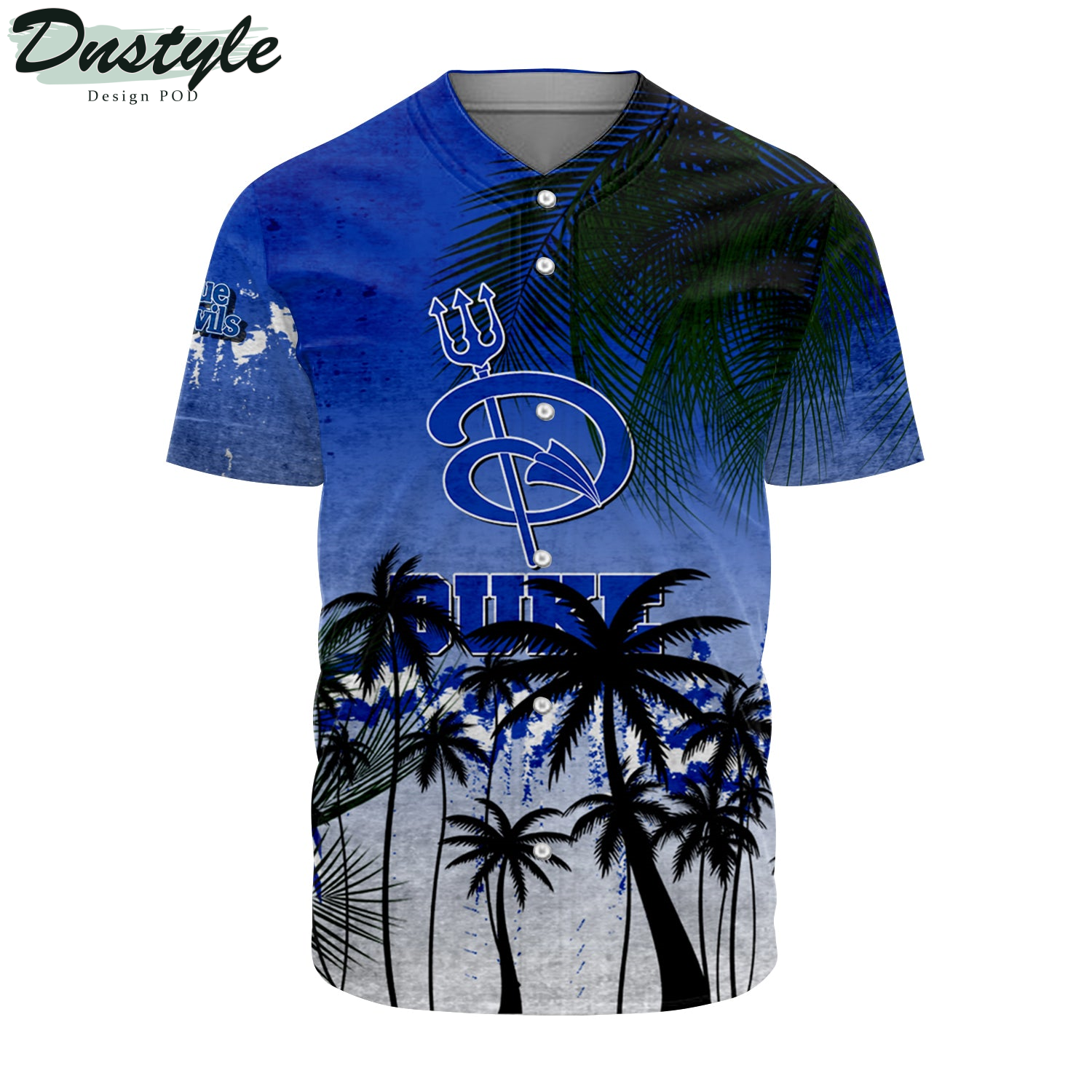 Duke Blue Devils Coconut Tree Tropical Grunge Baseball Jersey