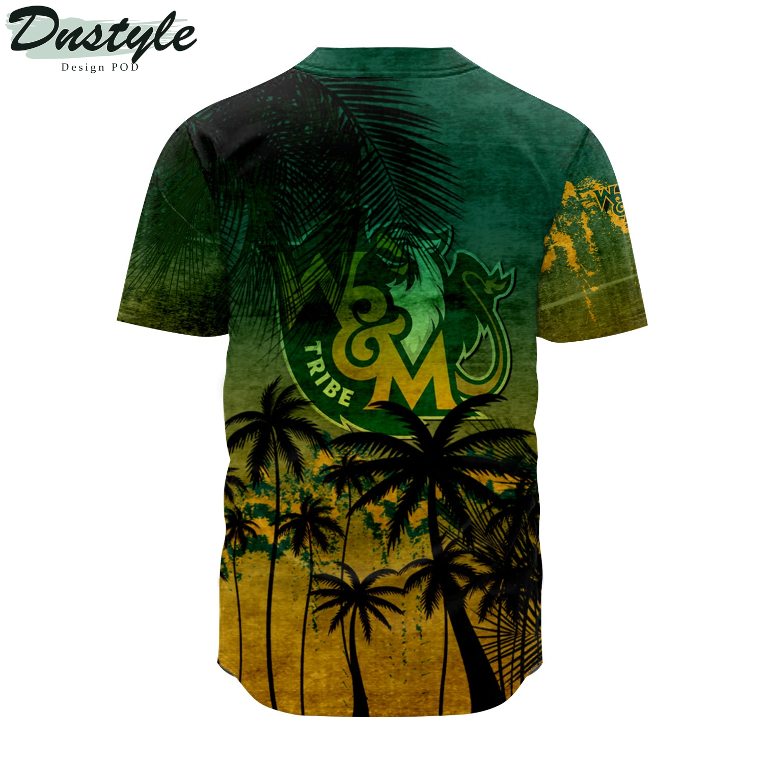 William and Mary Tribe Baseball Jersey Coconut Tree Tropical Grunge