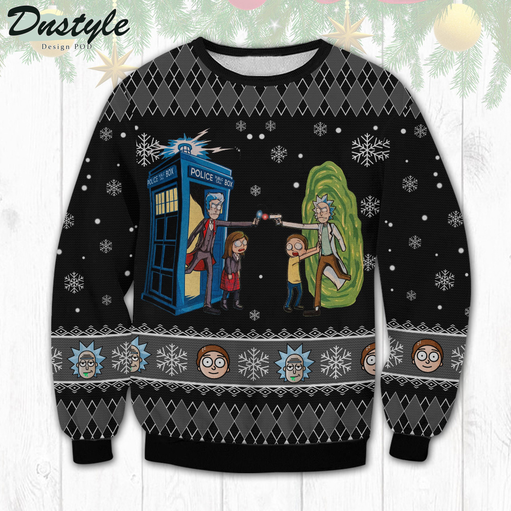 Rick And Monty Police Public Call Box Ugly Christmas Sweater