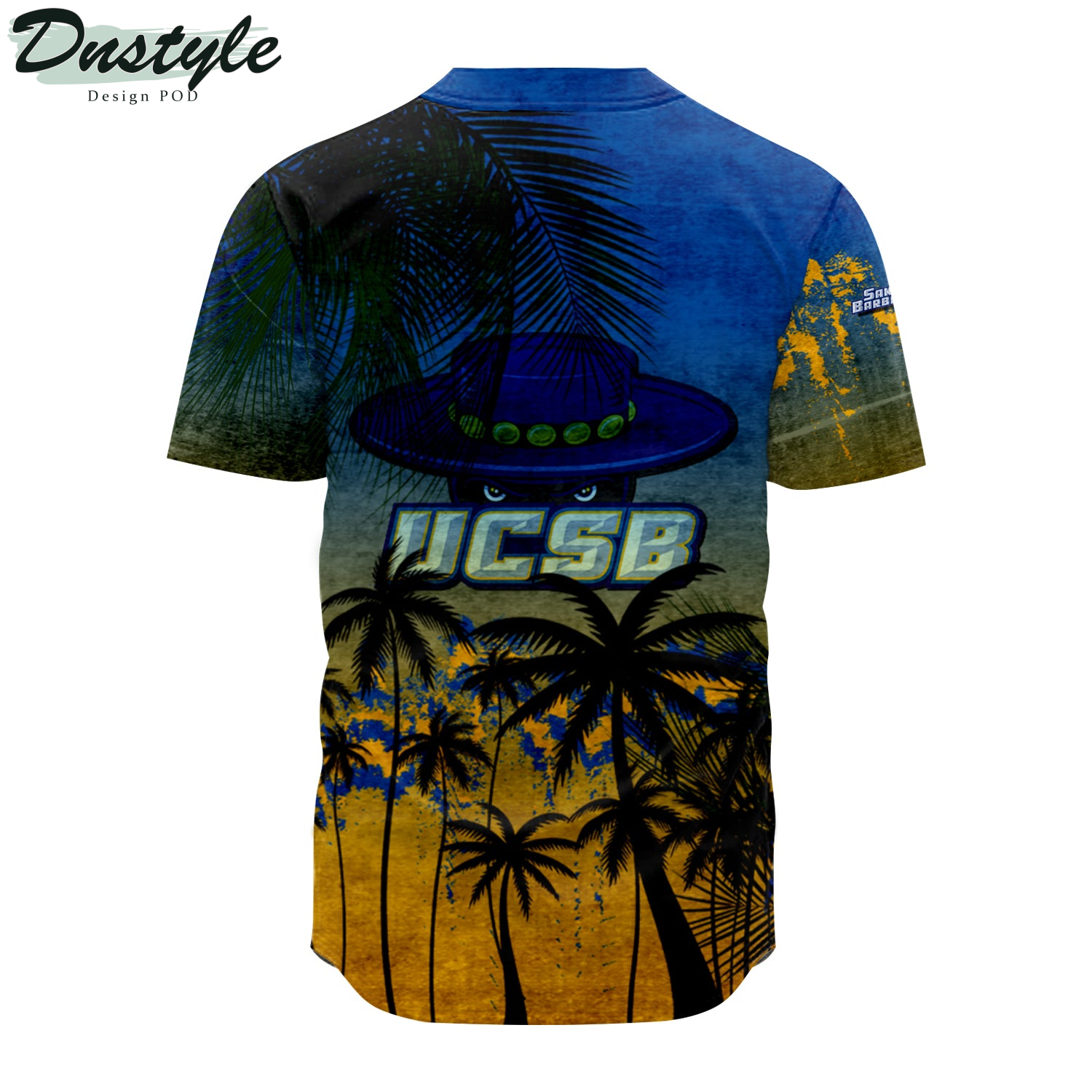 UC Santa Barbara Gauchos Baseball Jersey Coconut Tree Tropical Grunge